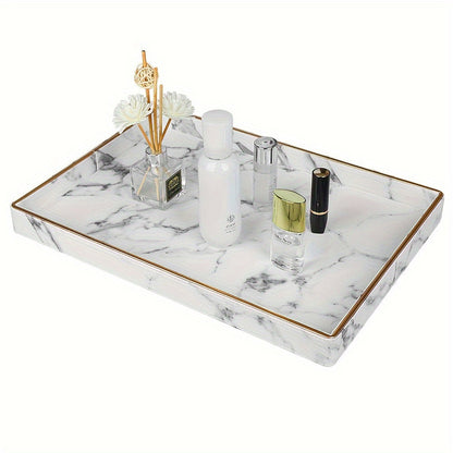 Phnom Penh White Marble Pattern Large Rectangular Tray Desktop Decoration Tea Set Accessory Tray Good Vibrations