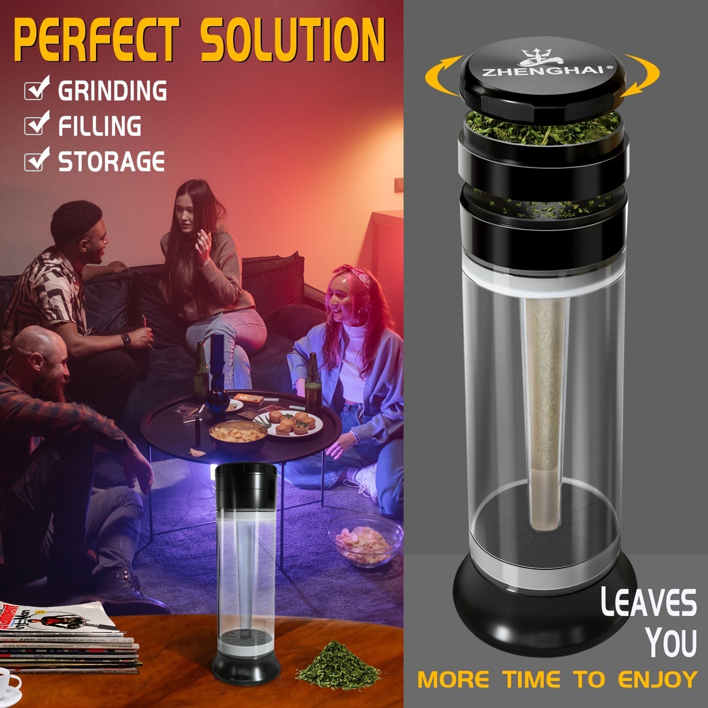 ZHENGHAI 3 In 1 Tobacco Grinder Herb Grinder Multifunctional Cone Loader Rolling Machine Blunt Joint Roller Machine Grinding Filling Storage All in One With Cleaning Brush Good Vibrations