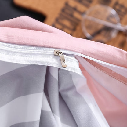 Blush Pink Love Heart Print Duvet Cover Queen Black And Dusty Rose Bedding Set 3 Pieces, Reversible Blue White Striped Microfiber Comforter Cover For Women Good Vibrations