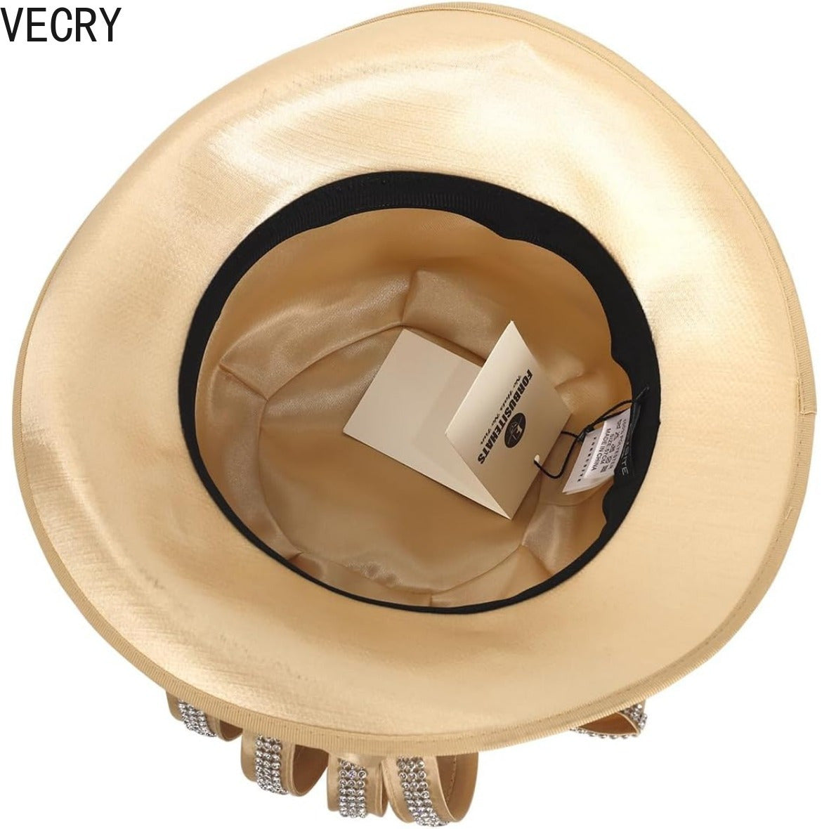 [Crystal Derby Hat] VECRY Wide Brim Crystal Derby Dress Hat - Ladies Church Tea Party Wedding Hats Good Vibrations