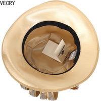 [Crystal Derby Hat] VECRY Wide Brim Crystal Derby Dress Hat - Ladies Church Tea Party Wedding Hats Good Vibrations