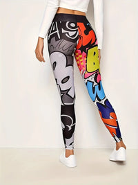 Comic Allover Print Wide Waistband Leggings - Casual Skinny Slim Stretchy Leggings - Polyester & Spandex Blend - For Women - Perfect for Casual Wear, Yoga, & Loungewear - Great Gift for Comic Book Fans Good Vibrations