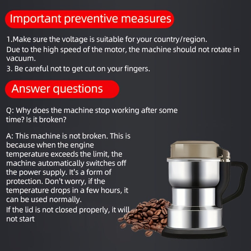 [High Power Electric Grinder] 25000 RPM High Power Electric Grinder - 1pc Stainless Steel Blade Mill for Beans, Nuts, Spices & Coffee, Silvery Finish, Easy to Clean, 110V US Plug (Ideal Holiday Gift), Coffee Grinder | Sleek G Good Vibrations