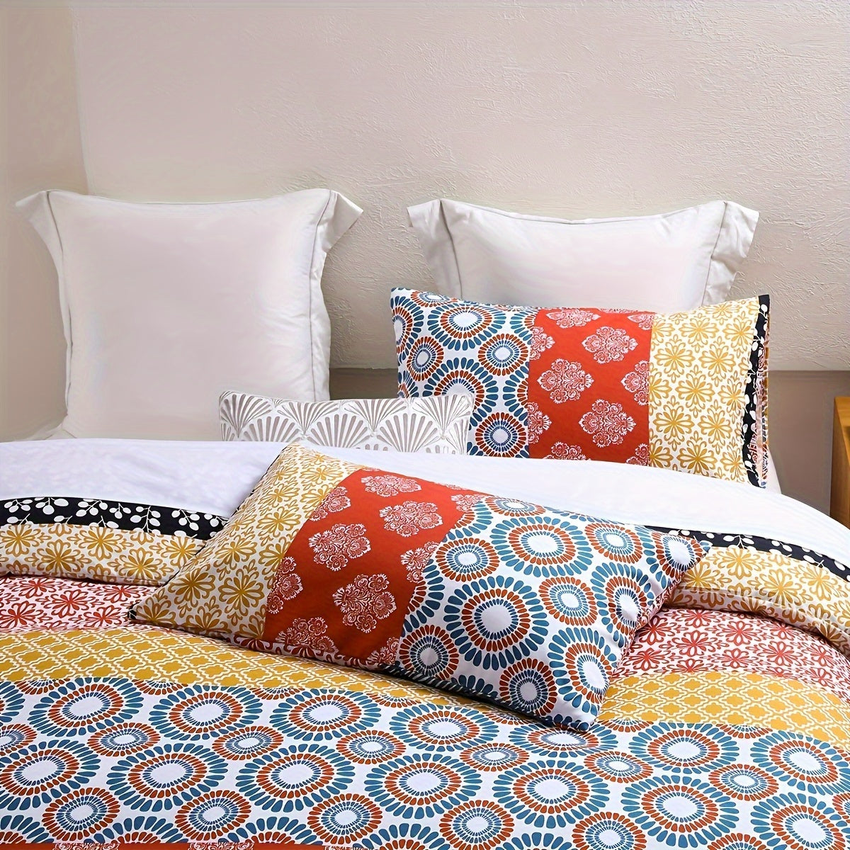 SLEEPBELLA Comforter Set, Soft Microfiber All Season Comforter, Colorful Boho Design with Red Bohemian Striped Pattern, Down Alternative Machine Washable Good Vibrations