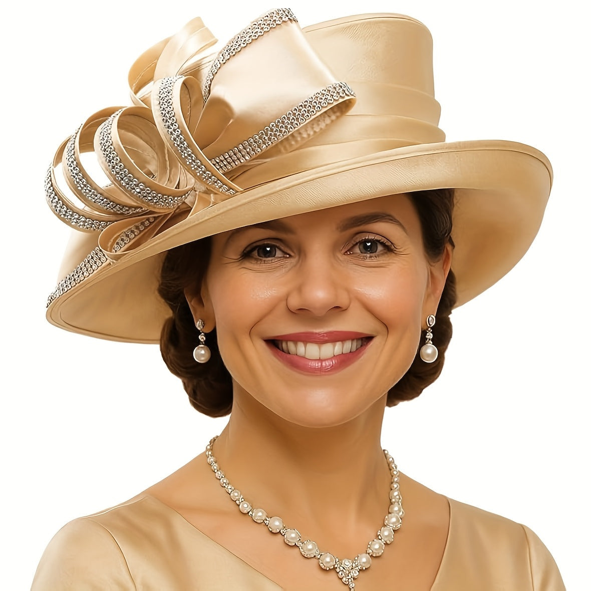 [Crystal Derby Hat] VECRY Wide Brim Crystal Derby Dress Hat - Ladies Church Tea Party Wedding Hats Good Vibrations