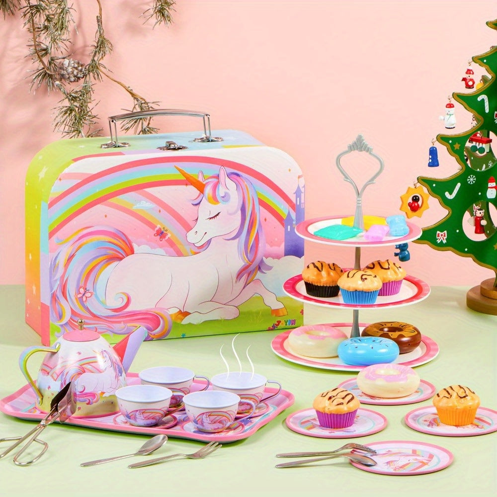 35pcs Unicorn Tea Party Set for Little Girls, Pretend Tin Teapot Set, Princess Tea Time Play Kitchen Toy with Dessert, Doughnut, Carrying Case for Birthday Easter Gifts Youngsters Youngsters Age 3 4 5 6, SYNCFUN Good Vibrations