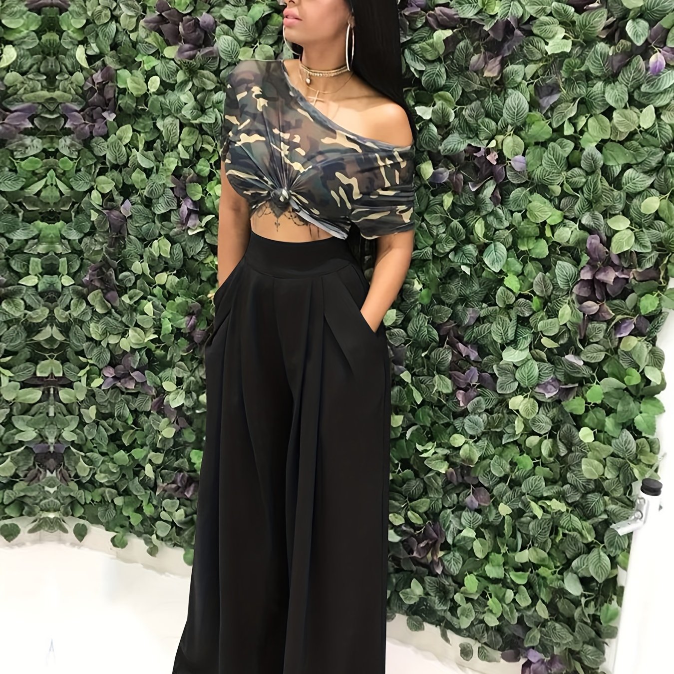 Loose Straight Flare Pants, Casual Pocket High Waist Solid Wide Leg Fashion Comfy Pants, Women's Clothing Good Vibrations