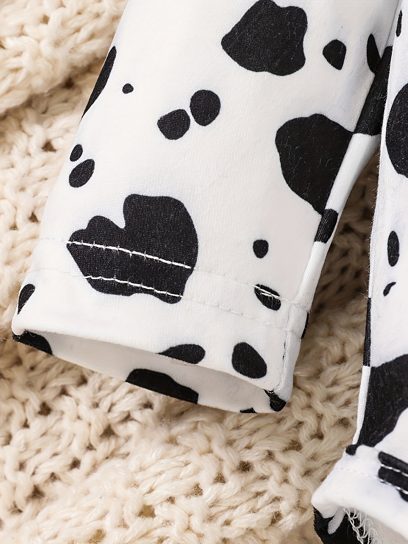 2pcs Baby's Adorable Cow Pattern Ruffled Bodysuit + Hat + Jumpsuit, Toddler & Infant Girl's Clothing Set For Spring Fall Good Vibrations