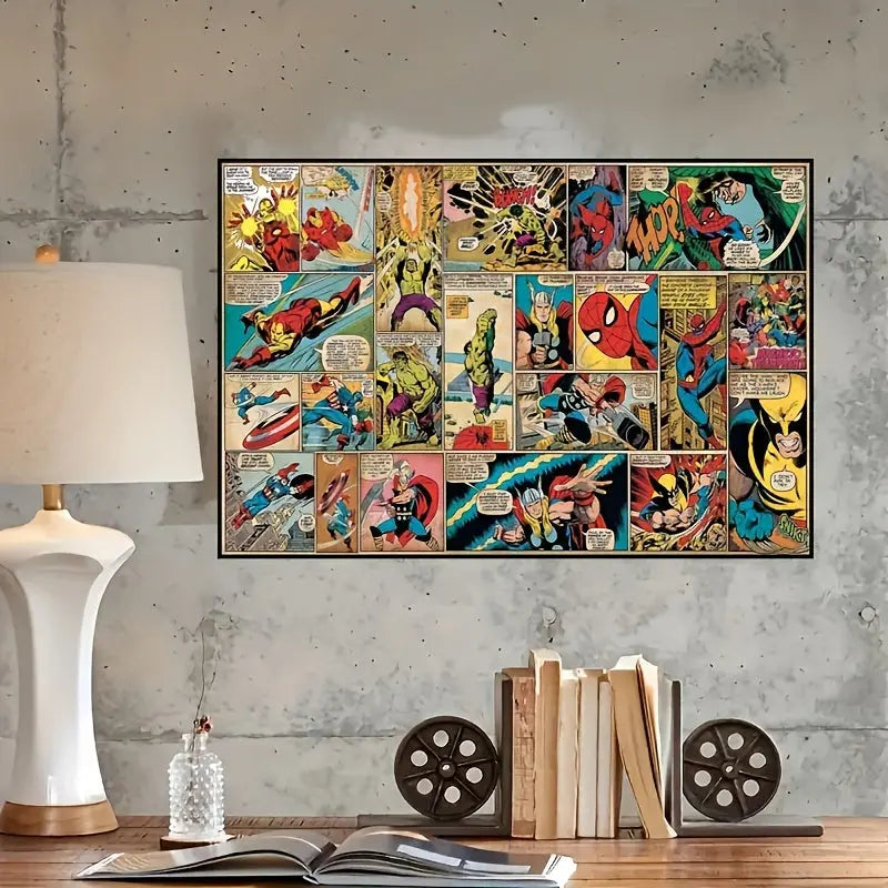 12x16 Inches Marvel Superhero Poster - Officially Licensed Disney Movie Theme with Iron Man, Captain America, Hulk, Spider-Man - Vibrant Comic Book Style Wall Art Decorative Painting - Unframed Good Vibrations