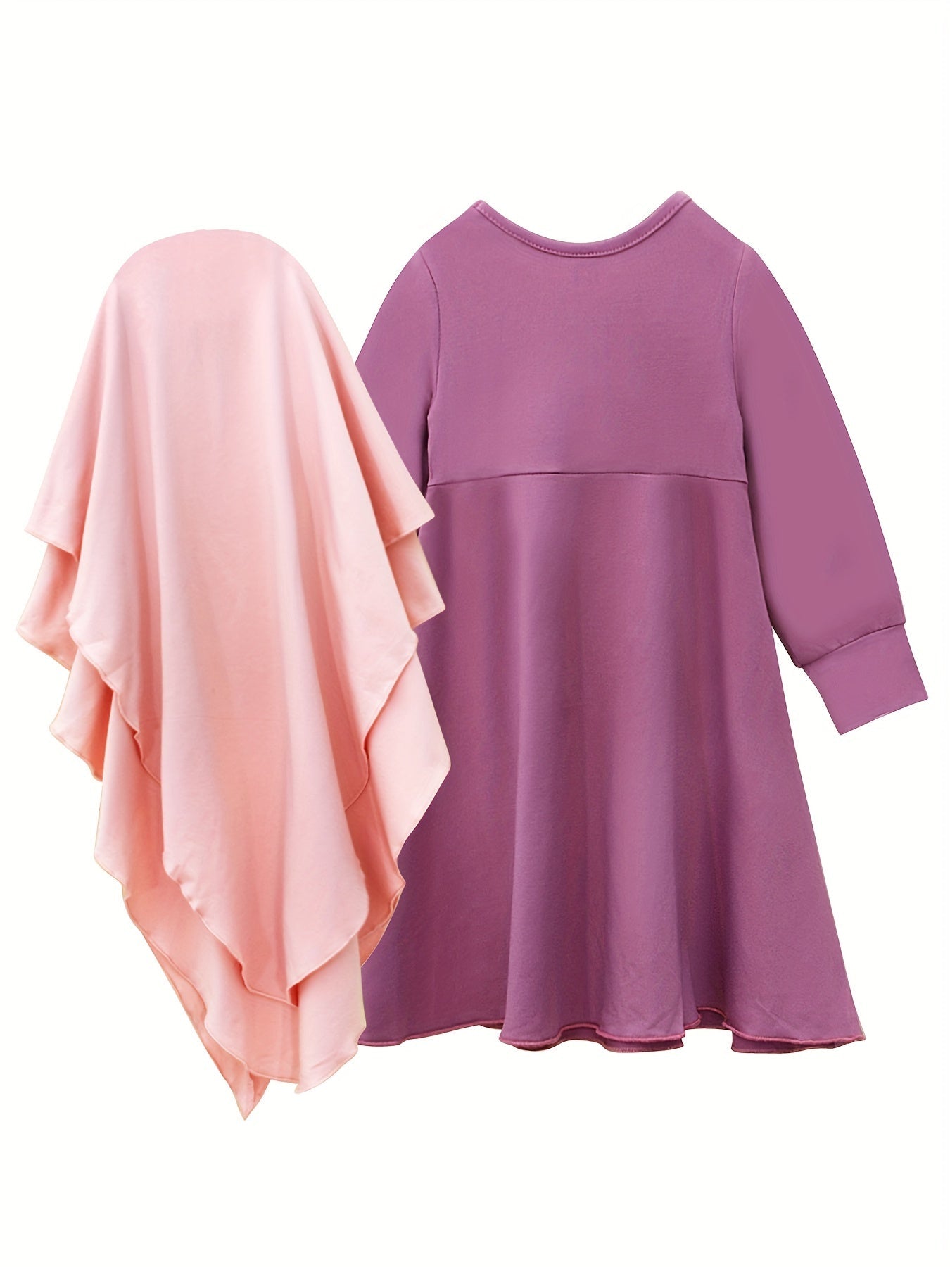 Girl's Spring And Autumn Style Traditional Ethnic Clothing Set, Long-sleeved Asymmetric Ruffle Dress + Headscarf 2Pcs Set Good Vibrations
