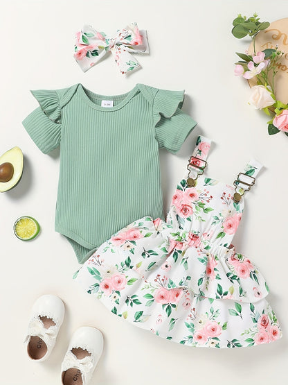 Newborn Baby Girl Clothes Infant Dress Outfit Summer Romper Flower Print Jumpsuit Headband Overall Skirt Clothing Set Good Vibrations