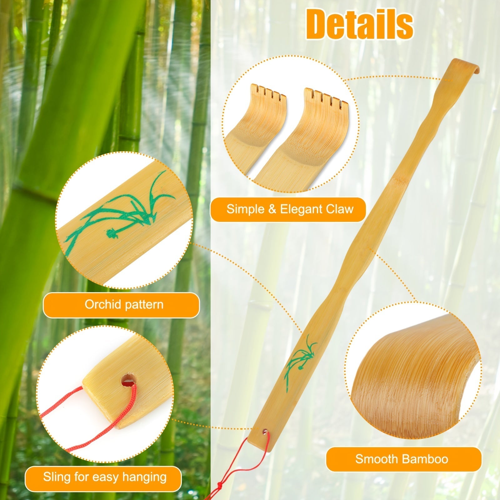 3pcs 18.3 inch Bamboo Back Scratcher with Long Handle, Portable Novel Gifts Good Vibrations