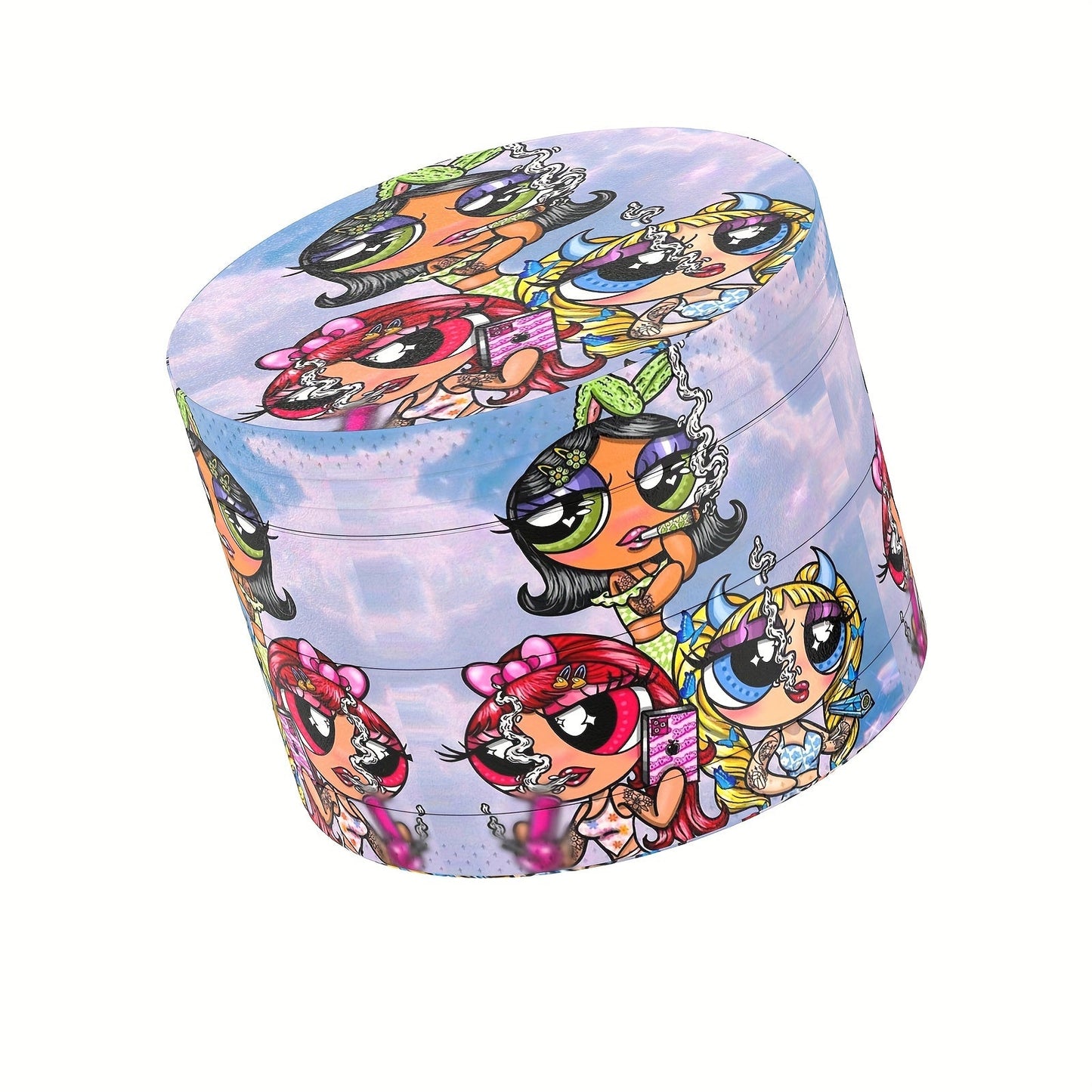 4-Layer Compact Cartoon-Themed Zinc Alloy Spice Grinder, 50mm Diameter - Easy Twist, Detachable Design for Effortless Grinding, Perfect Gift Idea Good Vibrations