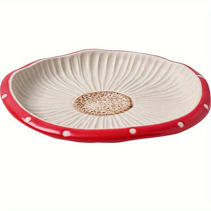 Charming Red Mushroom Ceramic Tea Set - Includes Teapot, Cups & Dessert Plates - Polished Metal Finish For All Seasons Good Vibrations