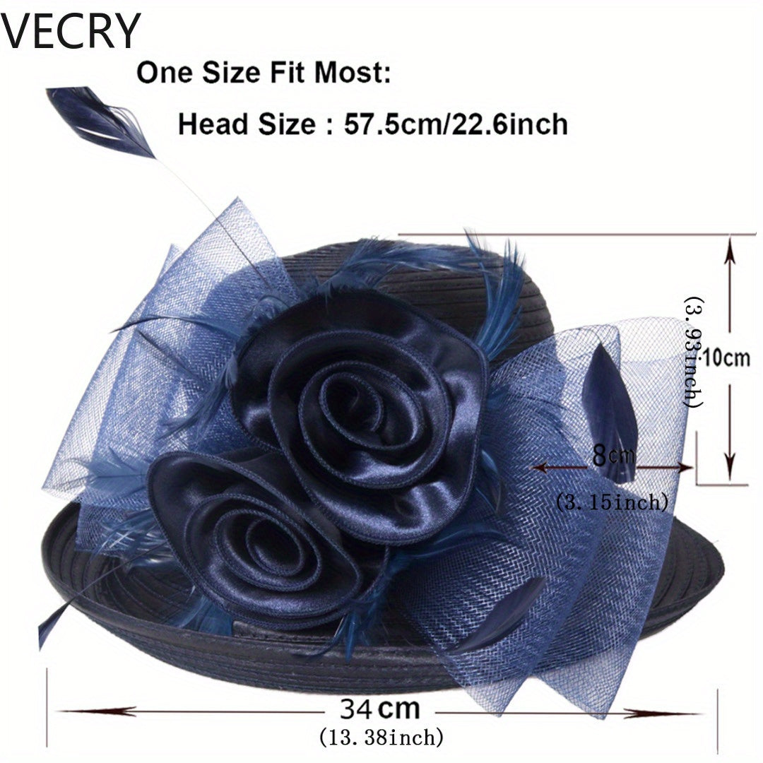 VECRY Women Derby Church Dress Cloche Hat Fascinator Floral Tea Party Wedding Bucket Hat Good Vibrations