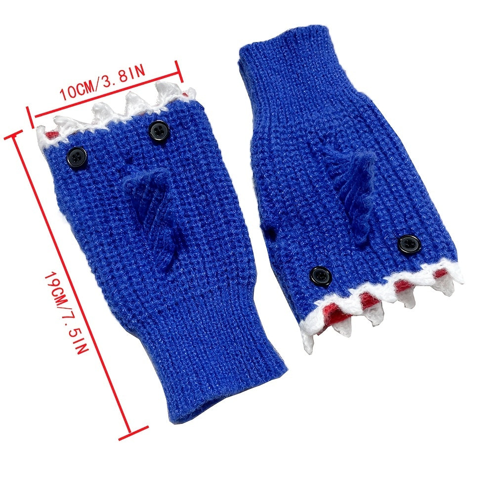 1pair Funny Handmade Shark Gloves - Wool Winter Warm Half-finger Gloves for Christmas Gifts for stocking stuffers Good Vibrations