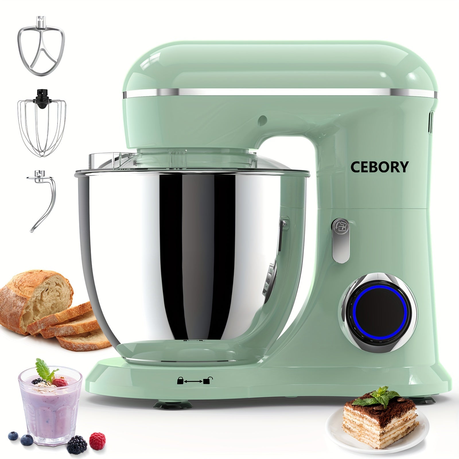 3-IN-1 660W Electric Stand Mixer, 10-Speed with Pulse Button, Attachments Include 6QT Bowl, Dough Hook, Beater, Whisk for Most Home Cooks, Dishwasher-safe, Gifts for Family And Friends, Green, Kitchen Mixer, Mixer for Baking Good Vibrations