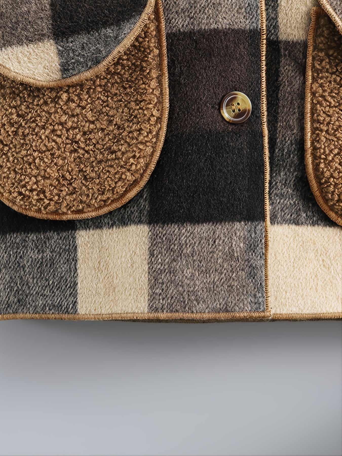 Boys' Long Sleeve Plaid Fleece-Lined Jacket with Button Front & Pockets - Cozy Fall/Winter Warmth, Casual Cardigan Collar, Brown/ Tartan Pattern, Machine Washable For Outdoor Play & Casual Attire, Winter Jacket For Boys, Fall Good Vibrations