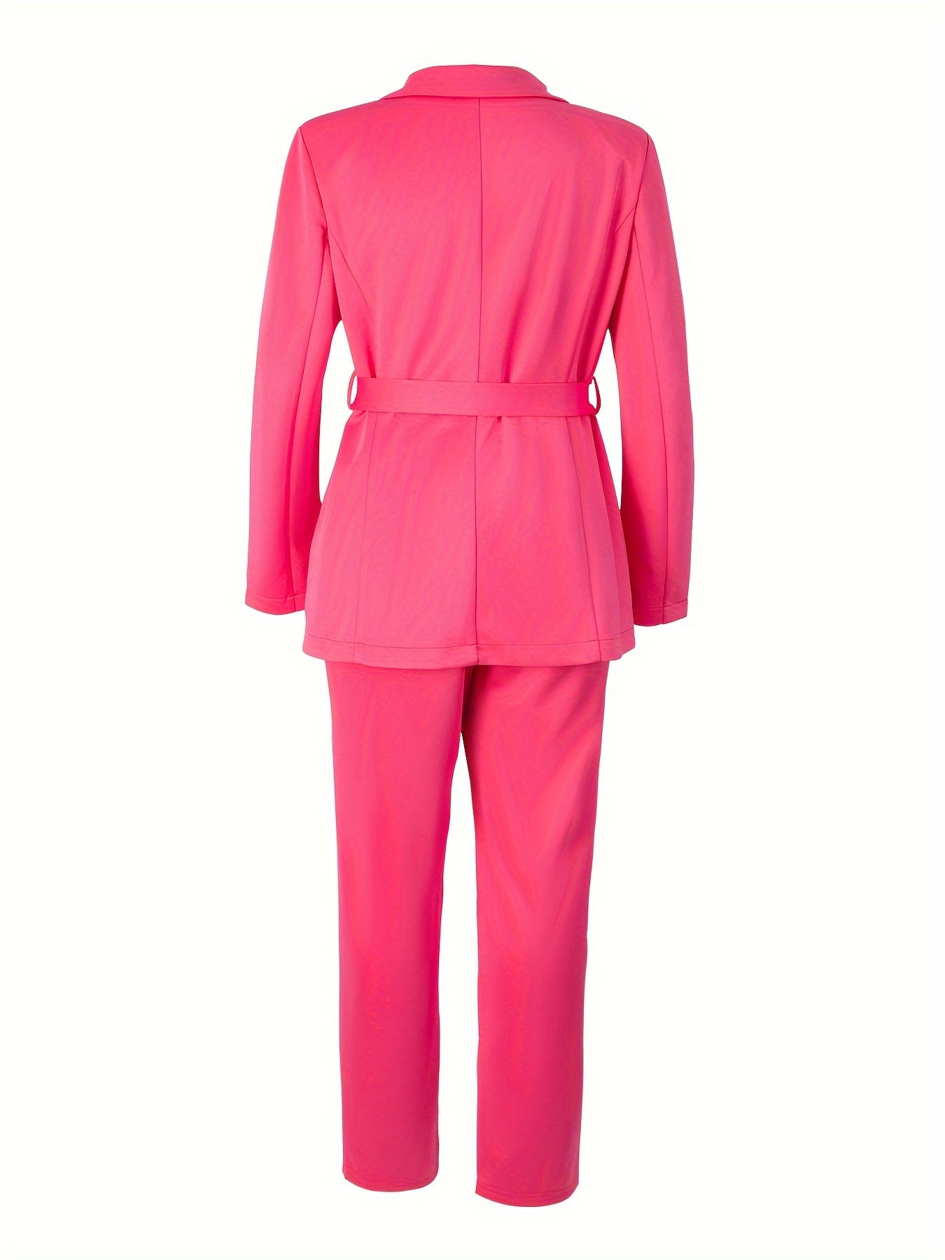 Chic Womens Solid Color Suit with Lapel Blazer & Pocket Trousers - Versatile, Stylish Clothing Set for a Polished Look Good Vibrations