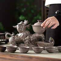 1 Set Lazy Tea Set, Magnetic Water Diversion Rotating Gaiwan, Tea Maker, Automatic Brave Troops Retro Teapot, Tea Cups, Cover Bowl, Rectangular Tea Tray, Chinese Kung Fu Tea Set, For Home Living Room Office, Gift Good Vibrations