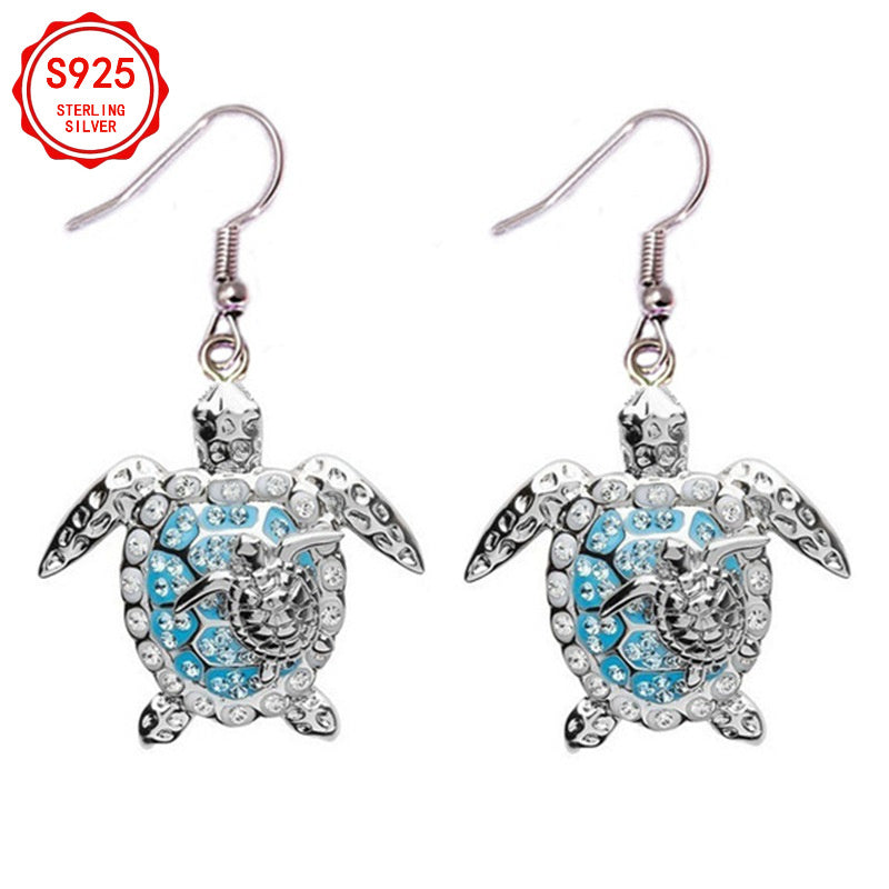 EJG Women'S Turtle Jewelry Set 925 Sterling Silver Moissanite Necklace Earrings Ring Beach Style Vacation Everyday Layered Dainty Gift for Her, Jewelry for Women Set High Quality, Set Jewelry for Women, Holiday Accessory, Gif Good Vibrations