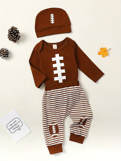MINKIDFASHION Baby Boys' 3pcs Clothing Set Infant Long Sleeve Comfortable Romper And Pants And Hat, for Outdoor Good Vibrations