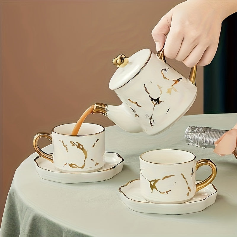 Elegant Ceramic Tea Set with Marble Design - ZBB1 Good Vibrations