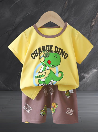 4sets Children's Dinosaur Series Casual Clothing Set For Boys Top Baby Comfortable Short Sleeved Shorts Set Good Vibrations