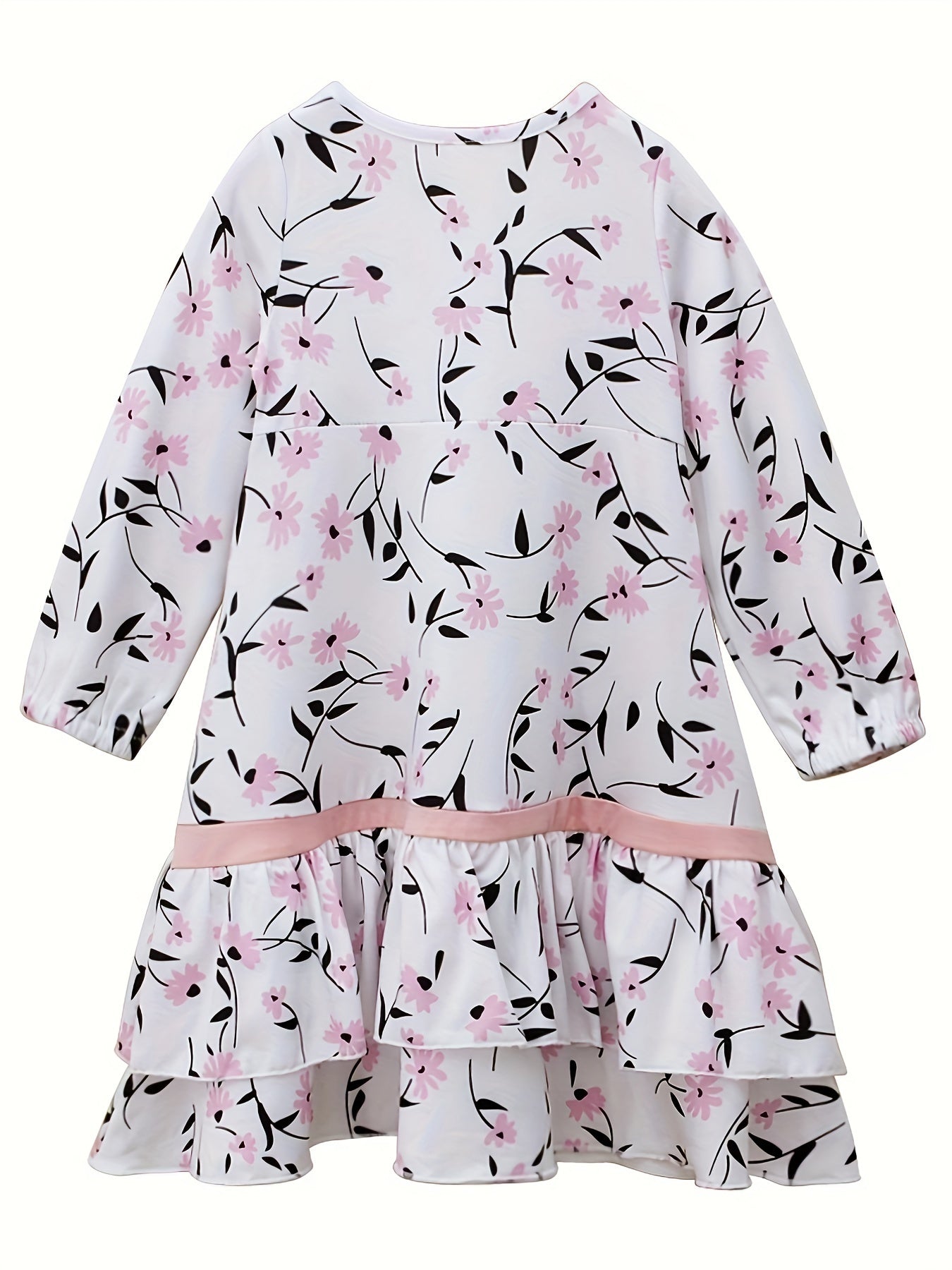 Girls Spring and Autumn Muslim Traditional Ethnic Clothing Set Long Sleeve Floral Dress + Headscarf Two-piece Set Good Vibrations