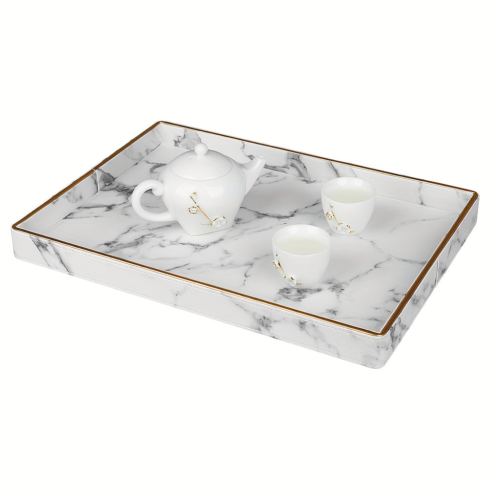 Phnom Penh White Marble Pattern Large Rectangular Tray Desktop Decoration Tea Set Accessory Tray Good Vibrations