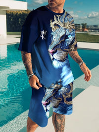 Mens outfit 100% Polyester  Casual Sports Sweatshirt - Breathable, Slightly Stretchy, Crew Neck, Patterned with Animals, Perfect for Beach, Going Out, Weekend Casual - Comfortable, Relaxed Fit for Spring and Good Vibrations