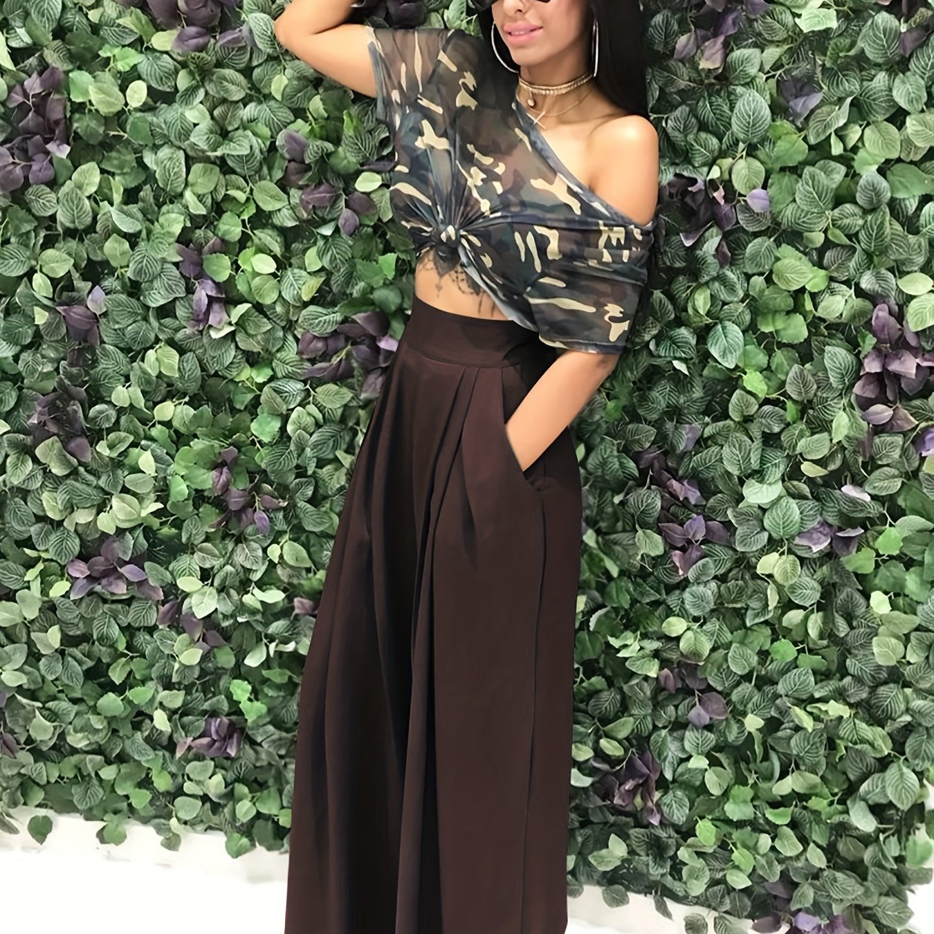 Loose Straight Flare Pants, Casual Pocket High Waist Solid Wide Leg Fashion Comfy Pants, Women's Clothing Good Vibrations