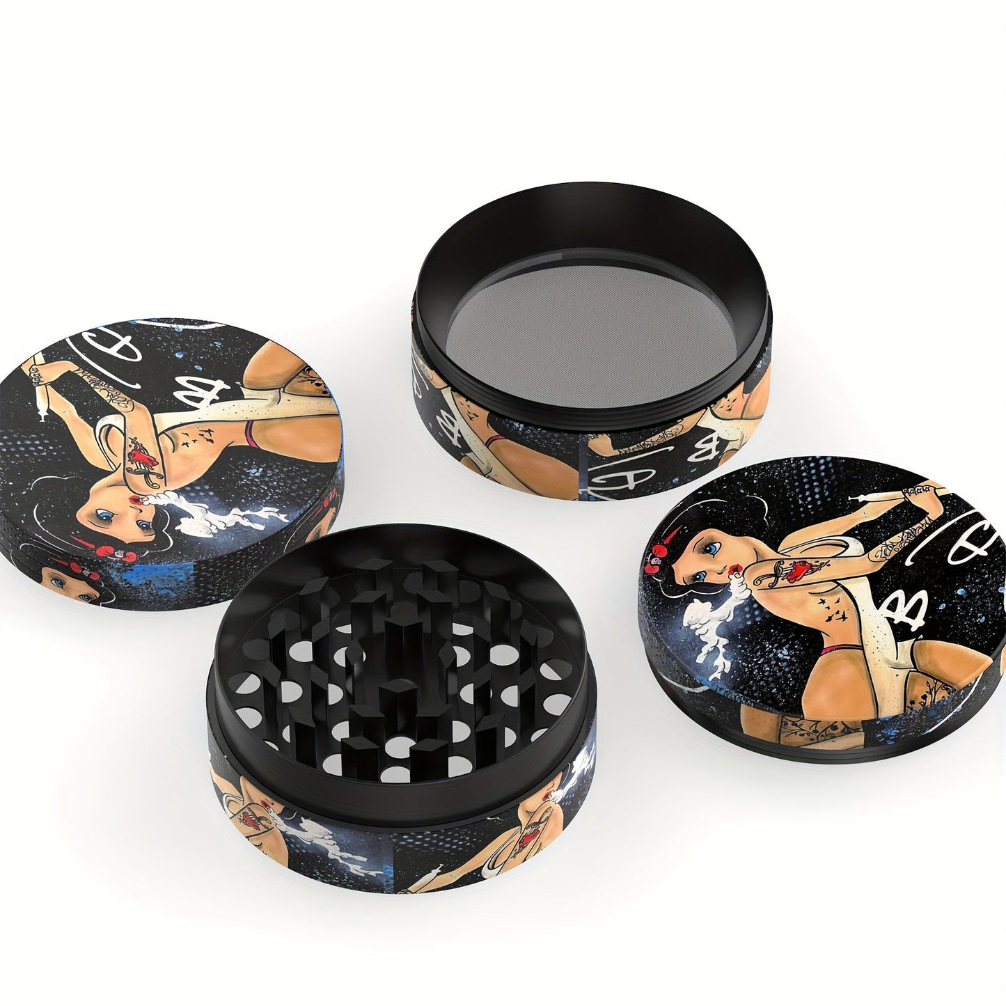 1Pc Cartoon-Themed 4-Layer Zinc Alloy Spice Grinder, 50Mm - Perfect For Kitchen & Gifts Good Vibrations