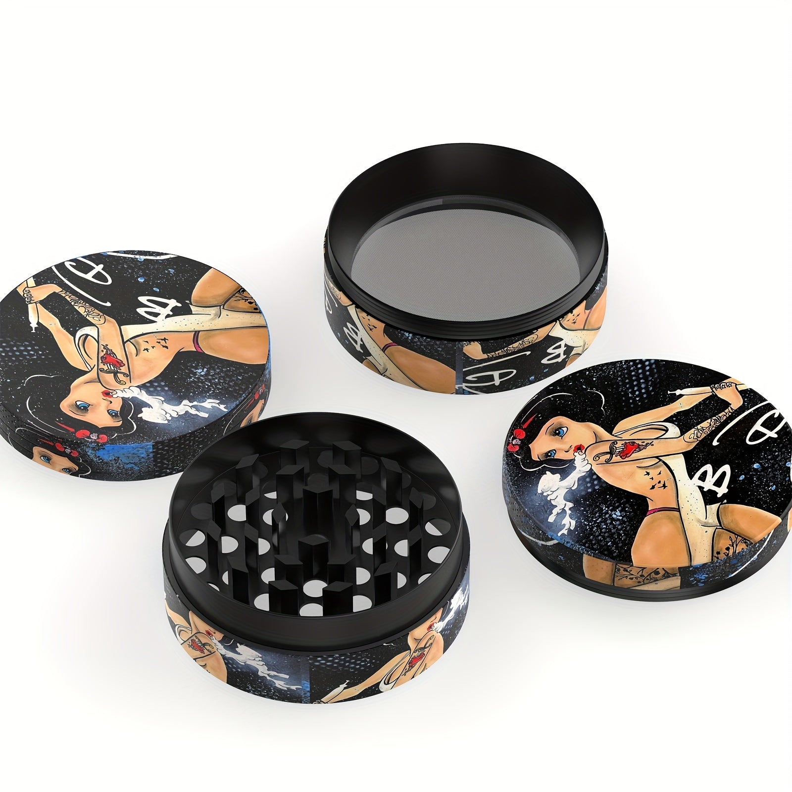 1Pc Cartoon-Themed 4-Layer Zinc Alloy Spice Grinder, 50Mm - Perfect For Kitchen & Gifts Good Vibrations