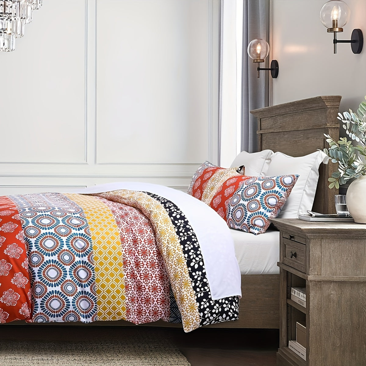 SLEEPBELLA Comforter Set, Soft Microfiber All Season Comforter, Colorful Boho Design with Red Bohemian Striped Pattern, Down Alternative Machine Washable Good Vibrations