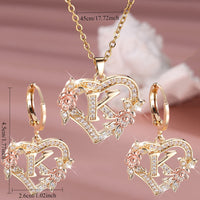 3pcs Women's Jewelry Set - Heart-Shaped Interlocking Link Necklace & Earrings with 26-Letter Monogram, Elegant Golden-Tone -Accented Letters, Dainty Everyday Gift for Mother's Day, Graduation, Birthdays (Pink & Clear Good Vibrations