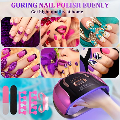 256W High-Power UV LED Nail Lamp with 4 Timer Settings, Automatic Sensor & Smart Display - Fast Gel Polish Curing, Purple & Black Design, Ergonomic Handle for Professional Manicures Good Vibrations