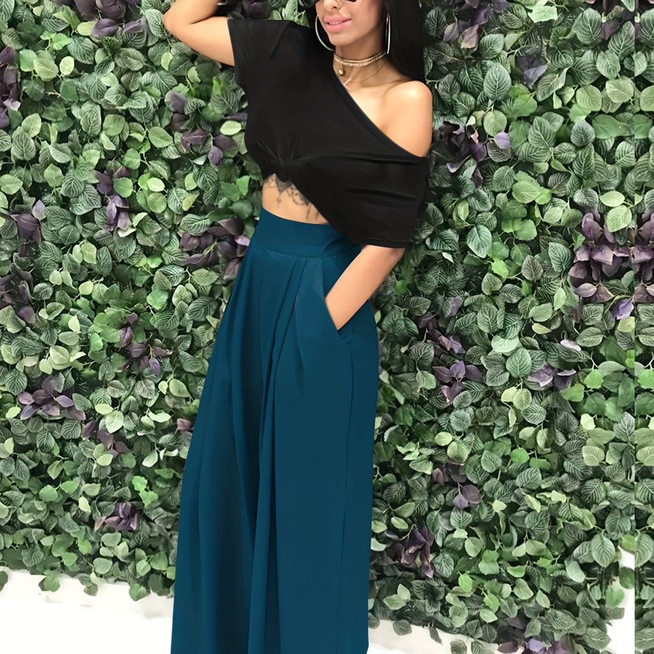 Loose Straight Flare Pants, Casual Pocket High Waist Solid Wide Leg Fashion Comfy Pants, Women's Clothing Good Vibrations