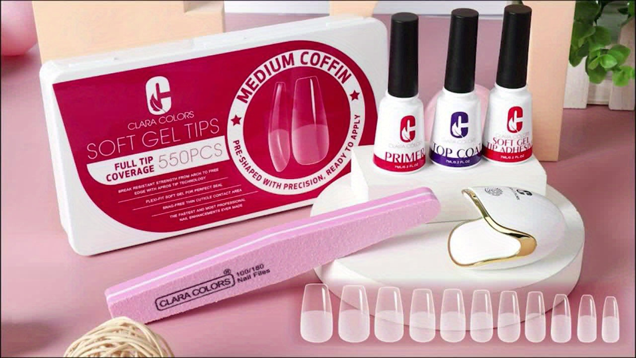 Clara Colors Nail Tips And Glue Gel Kit, 550pcs Soft Gel Full Cover Nails Tips And Nail Glue Kit Good Vibrations
