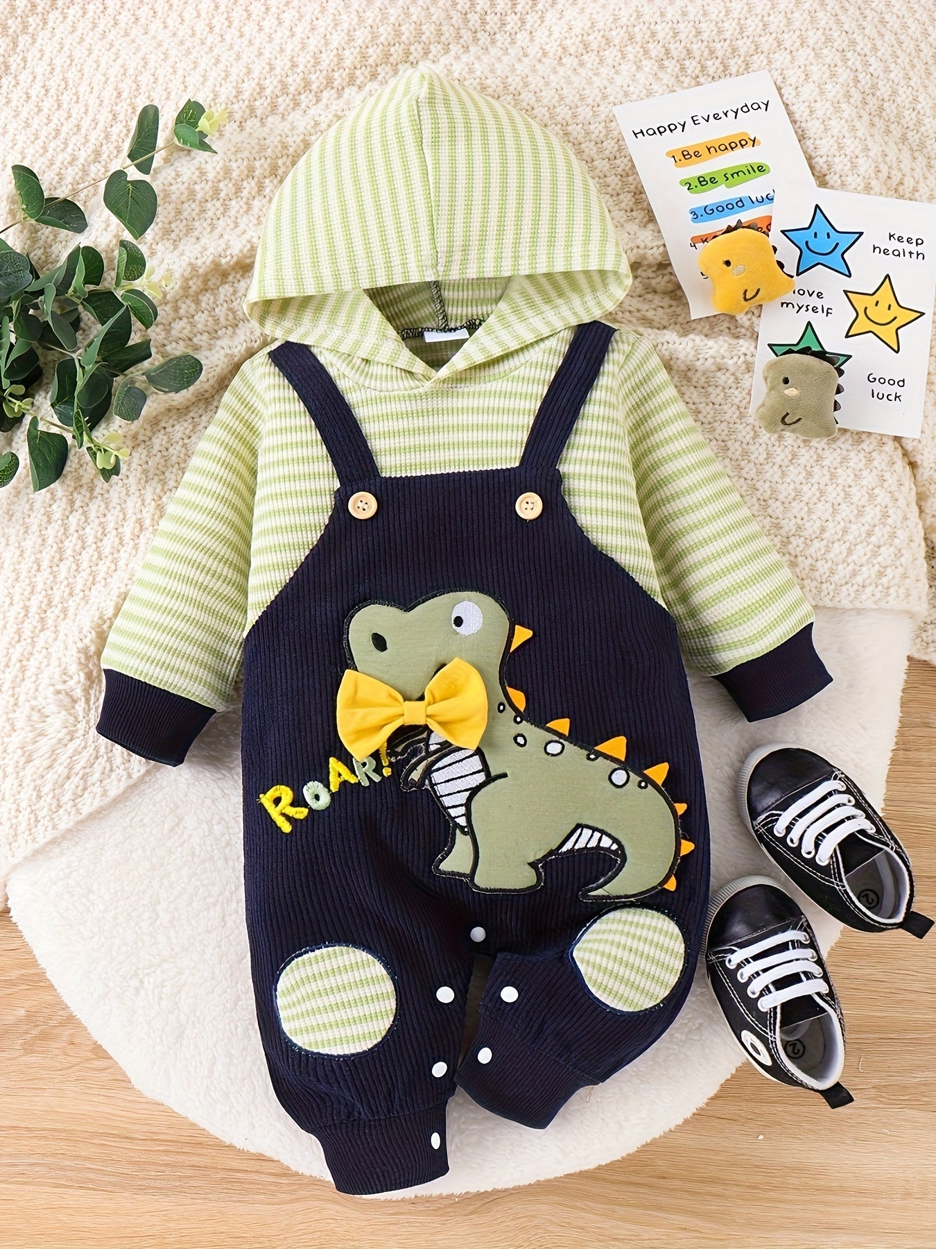 CETEPY Baby Boy Clothes Newborn Hoodie Romper Fall Winter One-piece Outfit Infant Cute Cartoon Clothing Set 0-18 Months Good Vibrations