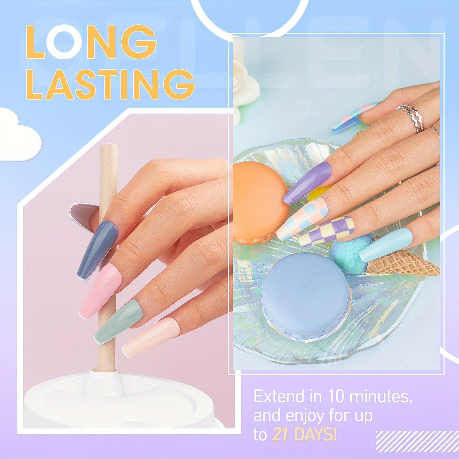 Gellen Gel Nail Glue 3 in 1 Gel Tips Nail Glue for Acrylic Nail Extension Super Strong Adhesive Bond Long Lasting Brush on Nail Glue Gel for Nail Tips Base Coat Slip Solution Curing Needed Good Vibrations