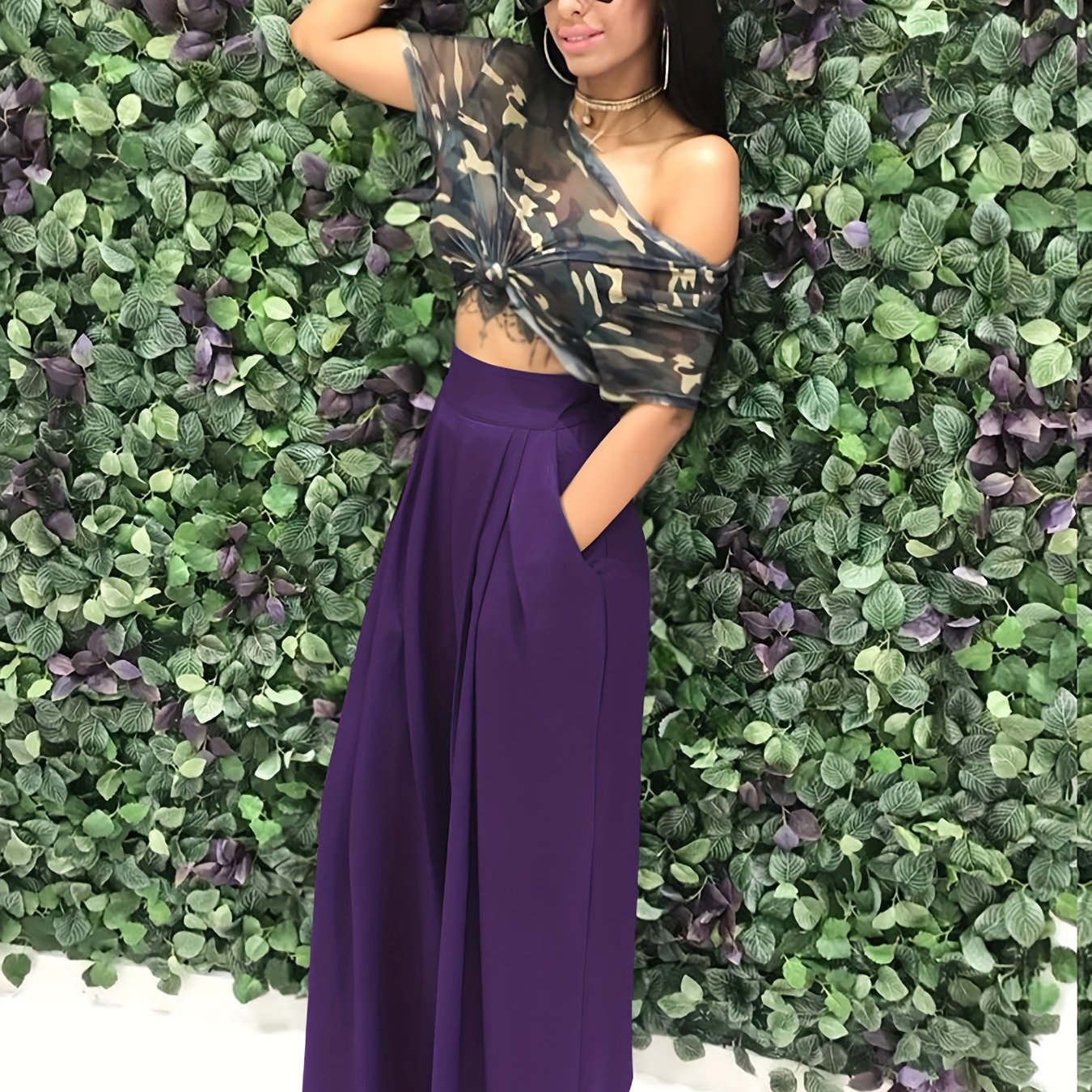 Loose Straight Flare Pants, Casual Pocket High Waist Solid Wide Leg Fashion Comfy Pants, Women's Clothing Good Vibrations