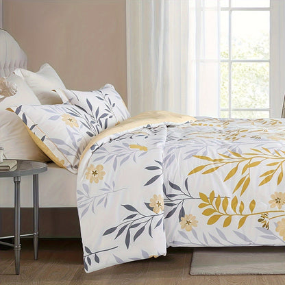 SLEEPBELLA Duvet Cover, 400 Thread Count Cotton Grey Branches and Yellow Flower Reversible Comforter Cover Good Vibrations