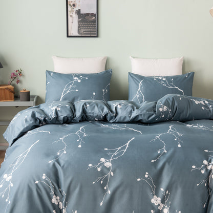 Plum Blossom Duvet Cover Twin Blue Comforter Set Soft Hotel 2/3PCS Microfiber Lightweight Soft White Floral Blue Set with Zipper Closure Good Vibrations