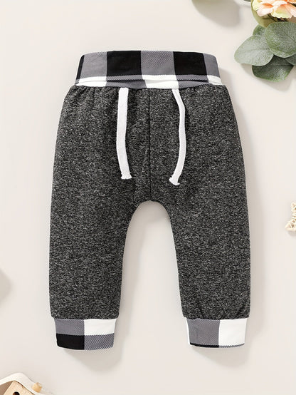2pcs Baby's Plaid Pattern Splicing Hoodie & Casual Pants, Toddler & Infant Boy's Clothing Set For Spring Fall Good Vibrations