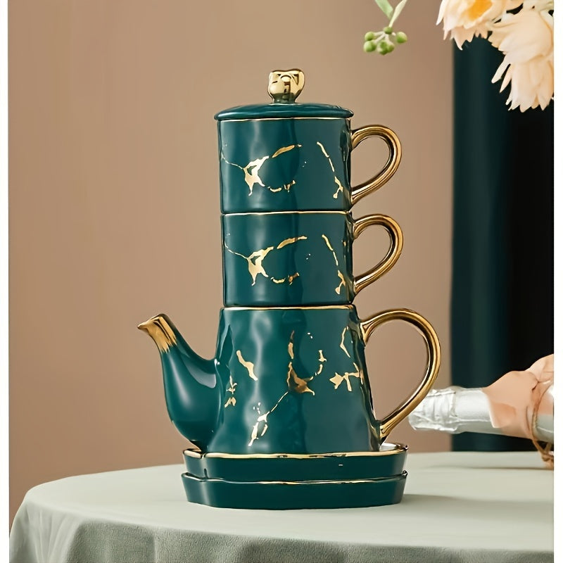 Elegant Ceramic Tea Set with Marble Design - ZBB1 Good Vibrations