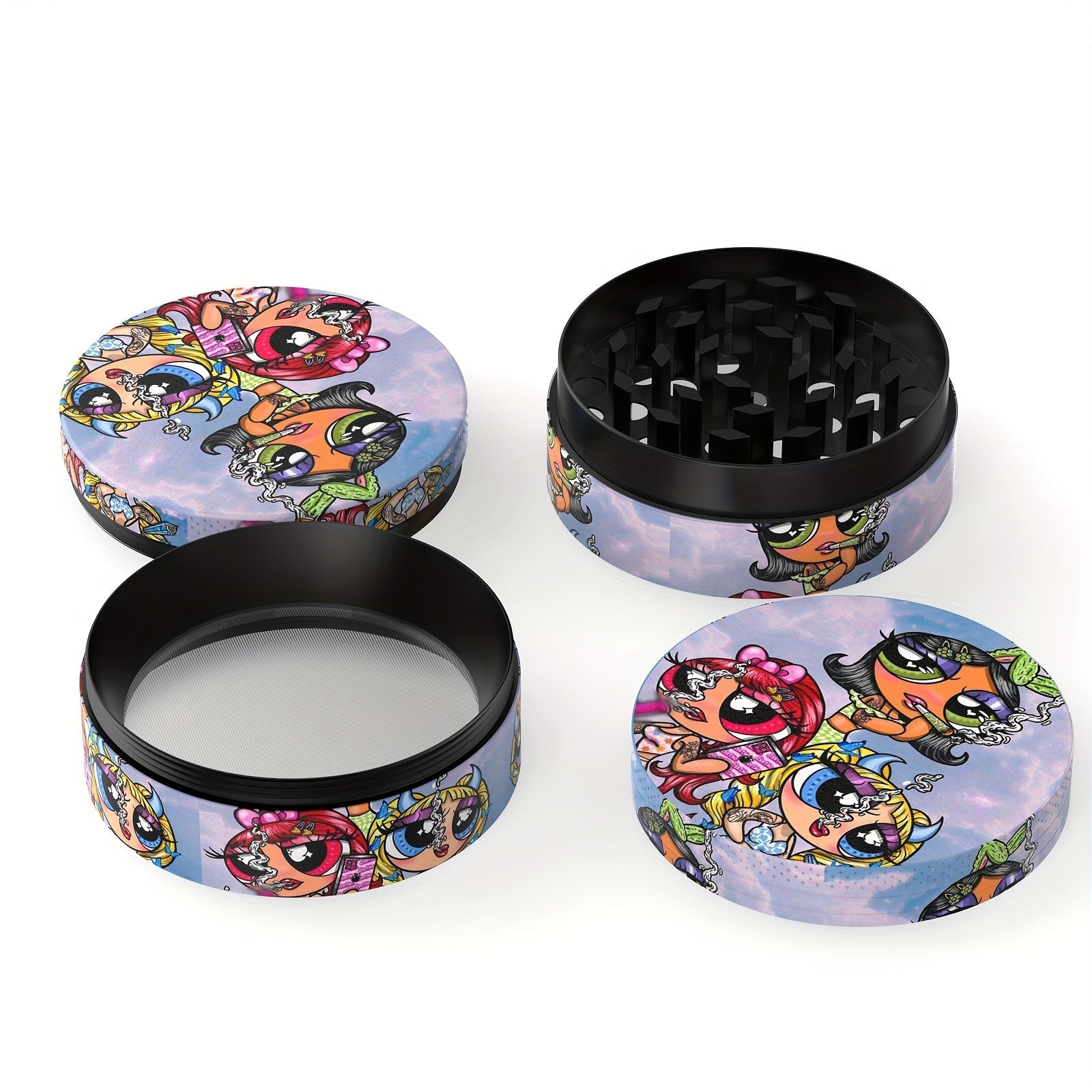 4-Layer Compact Cartoon-Themed Zinc Alloy Spice Grinder, 50mm Diameter - Easy Twist, Detachable Design for Effortless Grinding, Perfect Gift Idea Good Vibrations