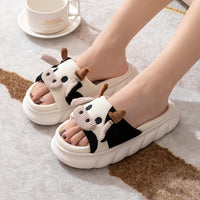 Women's Cartoon Cute Cow House Slippers, Platform Soft Sole Anti-slip Warm Plush Home Slides, Women's Indoor Cozy Shoes Good Vibrations