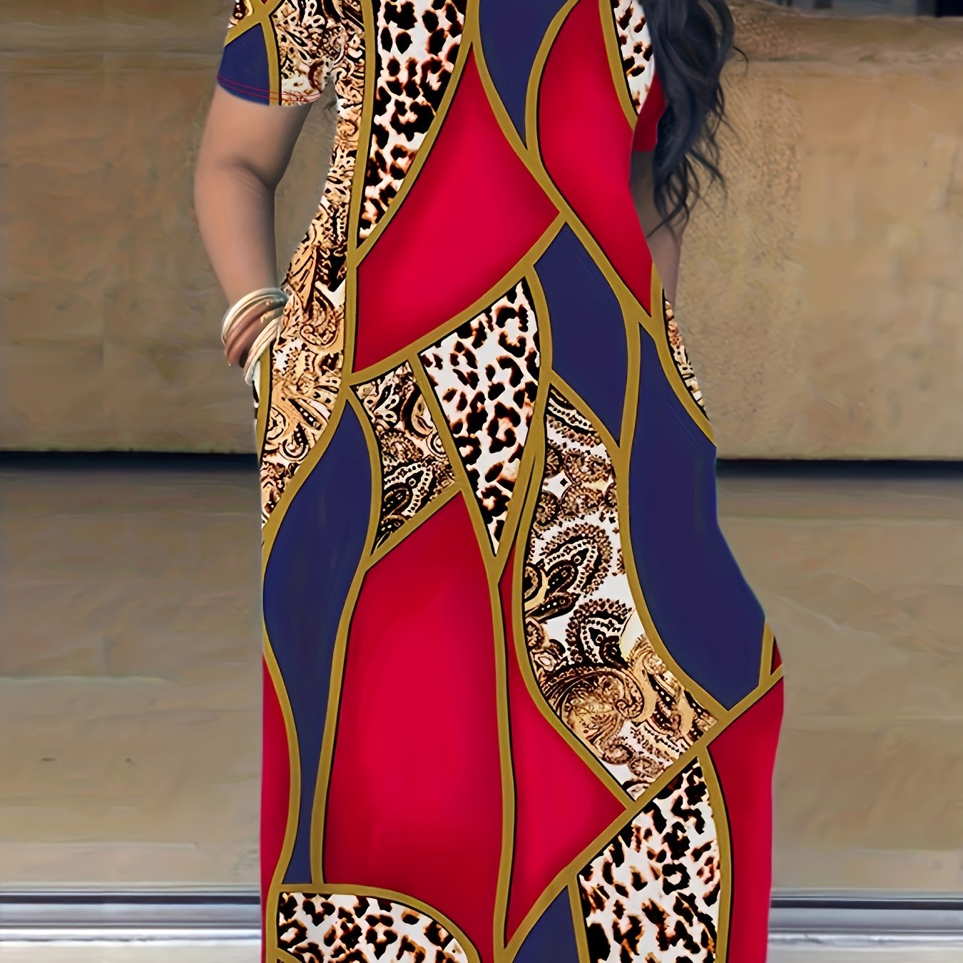 [Tie Dye Maxi Dress] Elegant Plus Size Maxi Dress | Women's Tie Dye Print Short Sleeve with Pocket, Medium Stretch Long Dress Good Vibrations