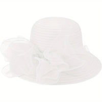 Women Lightweight Breathable Derby Church Dress Cloche Bowler Hats Cocktail Tea Party Wedding Bridal Hat with Bow Knot Good Vibrations